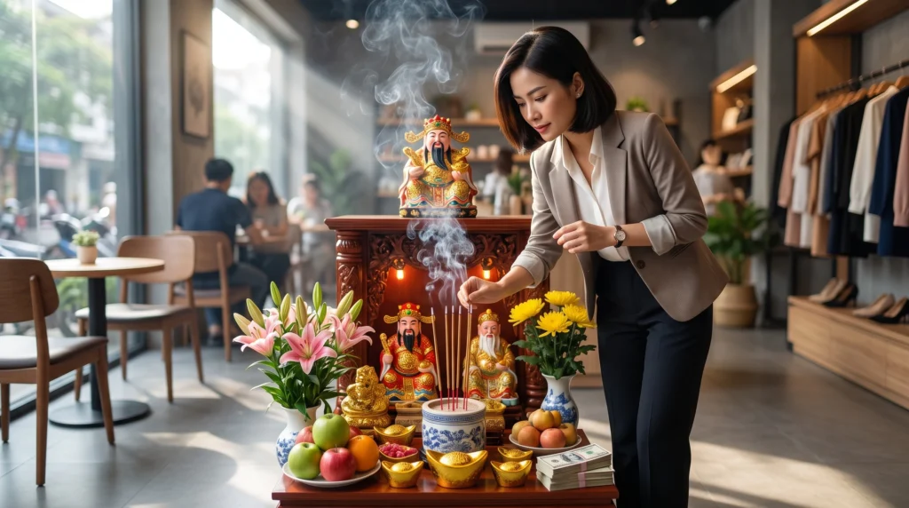 Bài khấn Thần Tài cúng khai trương cửa hàng công ty kết hợp cách thắp 5 nén nhang Ngũ phương Ngũ lộ.