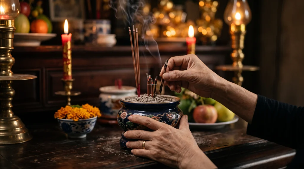 Bài khấn xin rút tỉa chân nhang bàn thờ Thần Tài Thổ Địa và lưu ý rút chân hương không phạm đại kỵ phong thủy.