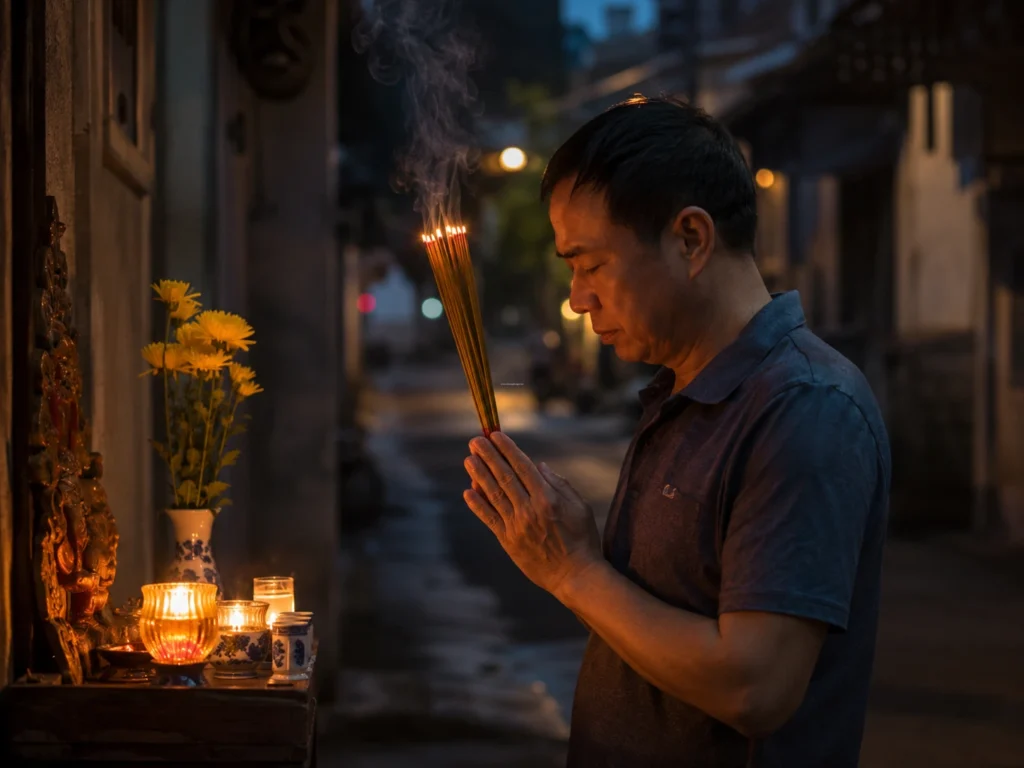 Gia chủ đọc bài văn khấn cúng chúng sinh rằm tháng 7 chuẩn nhất trước bàn thờ ngoài trời vào khung giờ chiều tối để xá tội vong nhân.