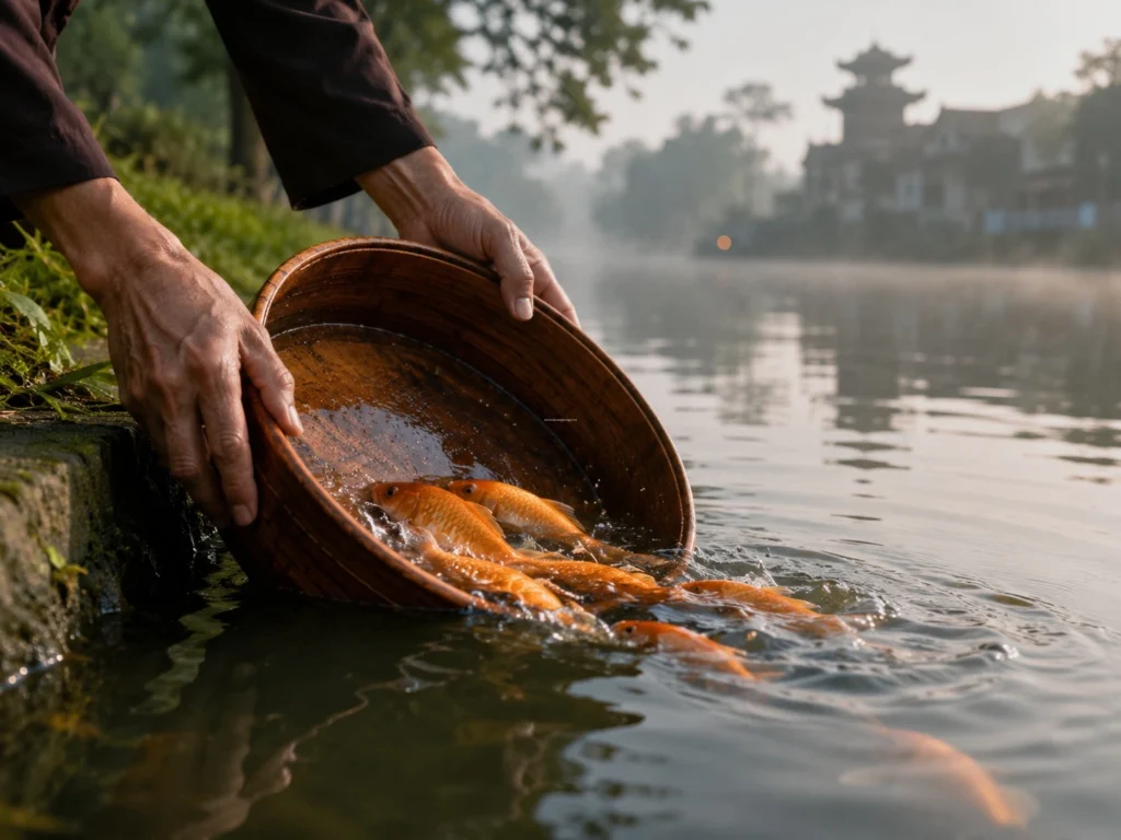 Bài văn khấn phóng sinh cá chép ngày 23 tháng chạp và bài cúng thả cá hồi hướng công đức.