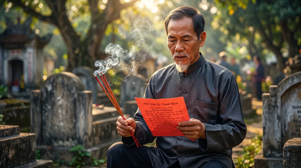 Bài văn khấn Thanh minh ngoài mộ phần chi tiết và văn khấn miếu Thần linh cai quản nghĩa trang.