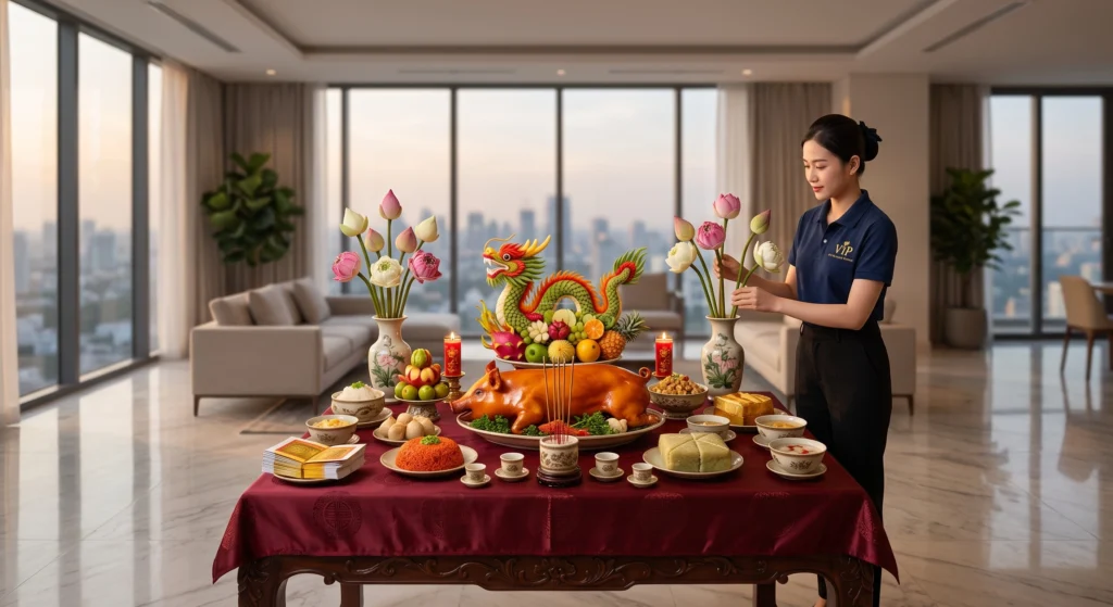 Dịch vụ đặt mâm cúng nhà mới trọn gói giá rẻ giúp chuẩn bị lễ vật chuẩn phong thủy.
