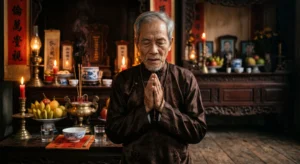 Tín chủ chắp tay đọc bài văn khấn thổ công thần linh mùng 1 đầu tháng và ngày rằm.