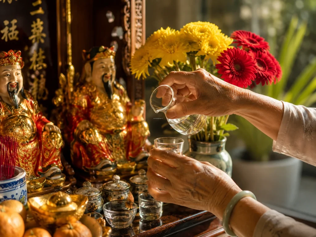 Cách chọn hoa tươi chưng bàn thờ ông Địa Thần Tài rước lộc và những điều kiêng kỵ tuyệt đối khi cúng.