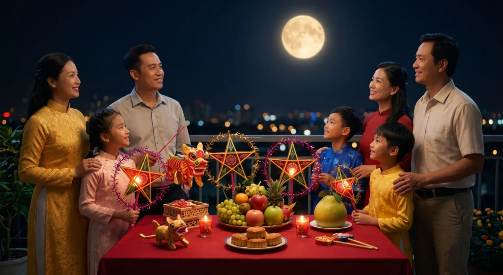 Hướng dẫn cúng trăng và Thổ Địa ngoài trời Rằm tháng 8 Trung Thu cho gia đình và trẻ em