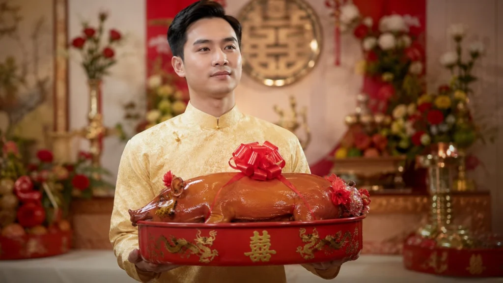 Kích thước heo quay mâm quả cưới hỏi chuẩn và giá heo sữa quay nguyên con cúng đầy tháng.