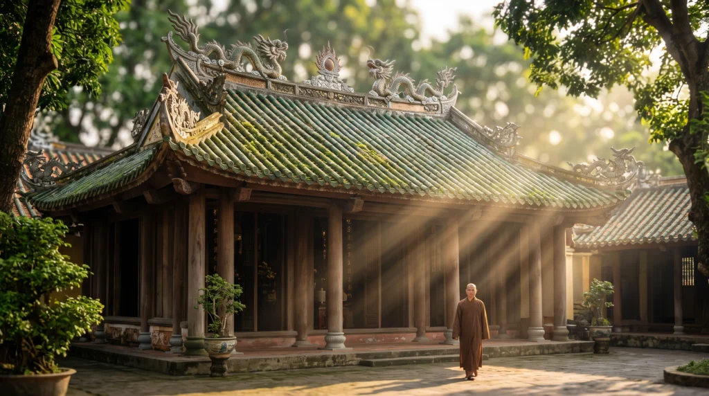 Kiến trúc Điện Thiên Phủ và Điện Địa Tạng tại Chùa Quan Âm Phật Đài Bạc Liêu, điểm du lịch tâm linh Bạc Liêu nổi bật của hệ phái Bắc Tông.