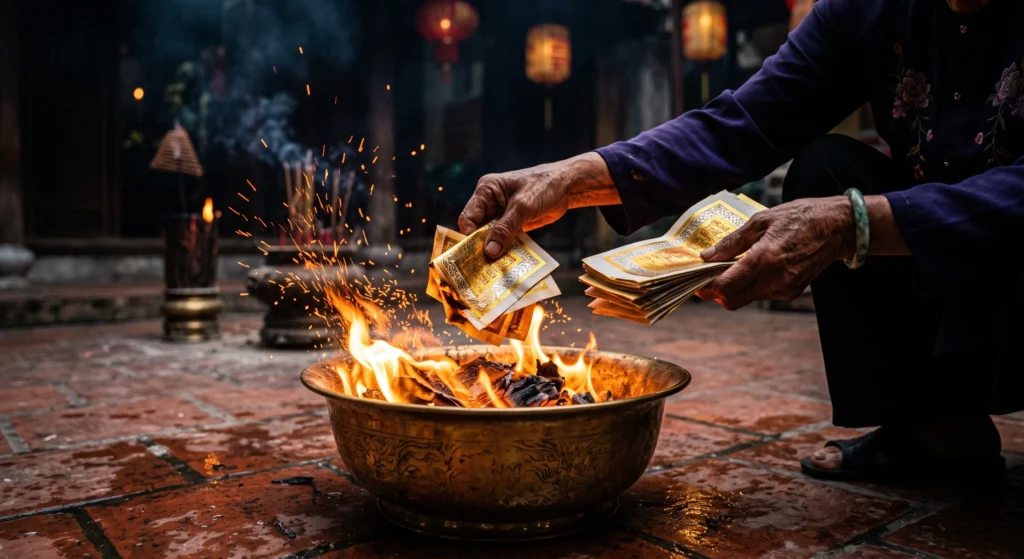 Trình tự đốt vàng mã trong lễ hóa vàng ngày Tết tiễn ông bà về trời đúng chuẩn phong thủy.