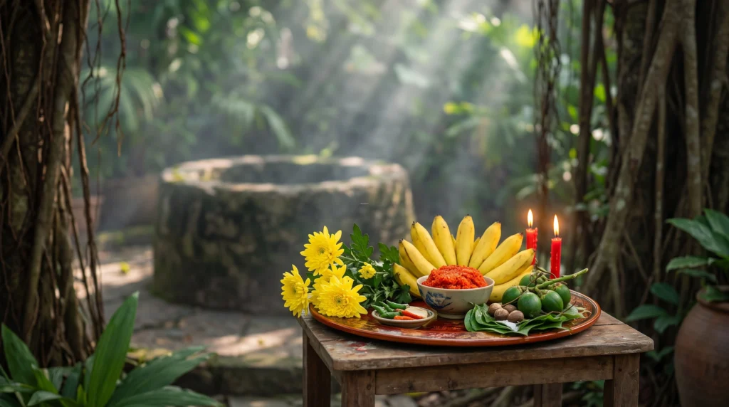 Mâm lễ cúng đào giếng gồm những gì? Hướng dẫn chuẩn bị xôi chè, bình hoa, trầu cau và giấy tiền vàng mã.