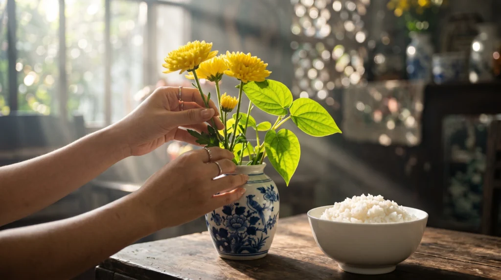 Những sai lầm khi sắm lễ tạ ơn Thần linh bản thổ cần tránh như dùng hoa giả trái cây giả.