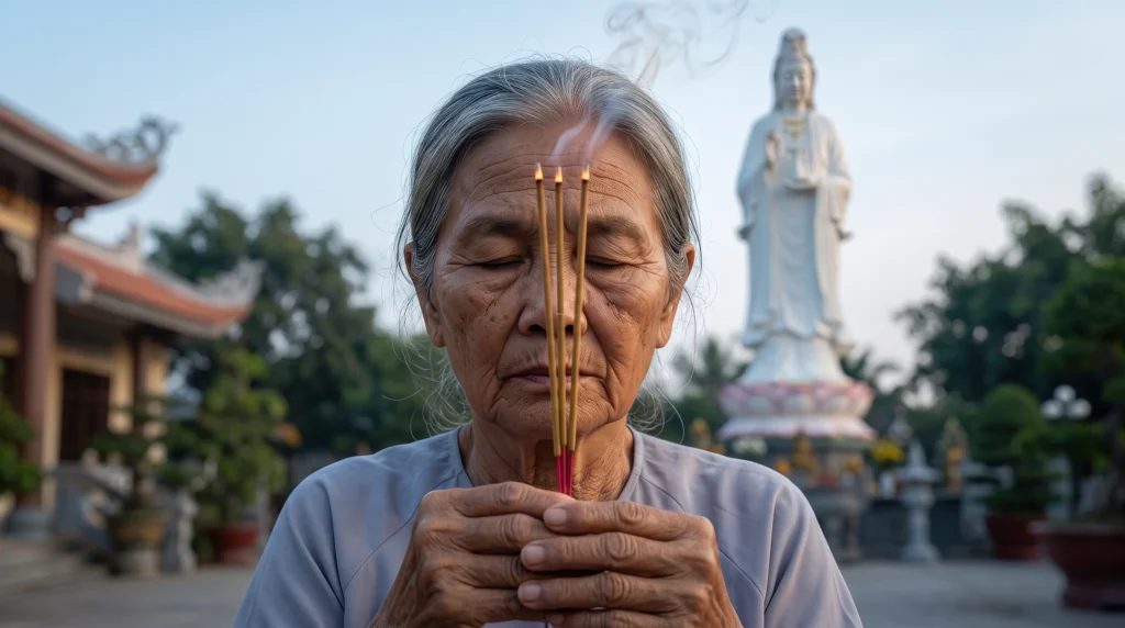 Thời điểm lý tưởng đi chùa Quan Âm Phật Đài vào sáng sớm mát mẻ, tránh cái nắng gắt của Biển Đông để chiêm bái cầu an.