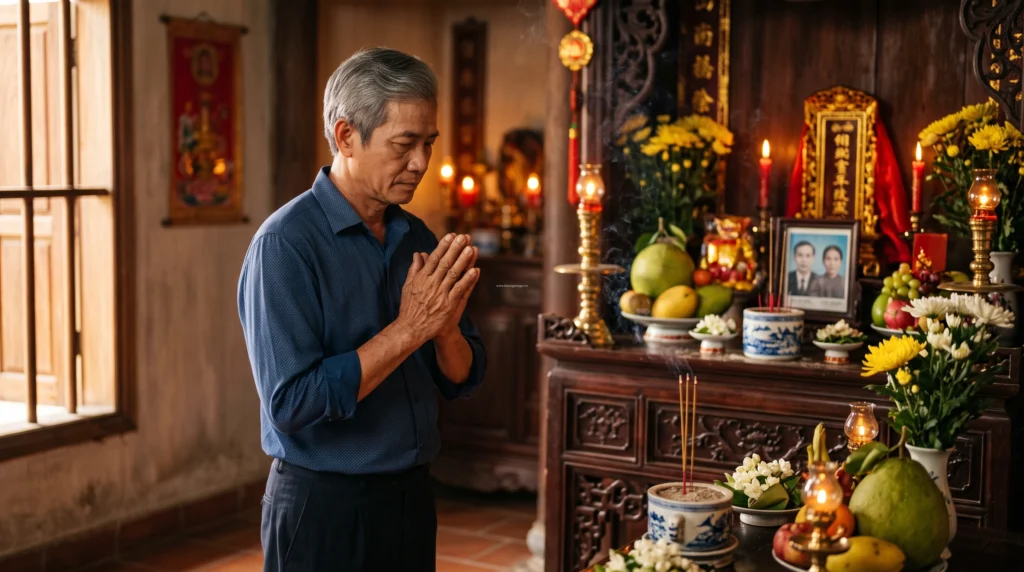 Văn khấn bao sái bàn thờ gia tiên cuối năm chuẩn nhất và thủ tục sái tịnh bát hương xin phép thần linh.