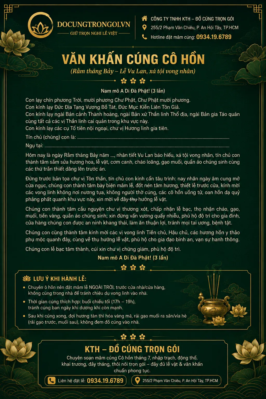 Bài cúng cô hồn hàng tháng ngắn gọn nhất và cách đọc văn cúng cô hồn ngoài sân đúng chuẩn với mâm lễ vật cháo trắng loãng.
