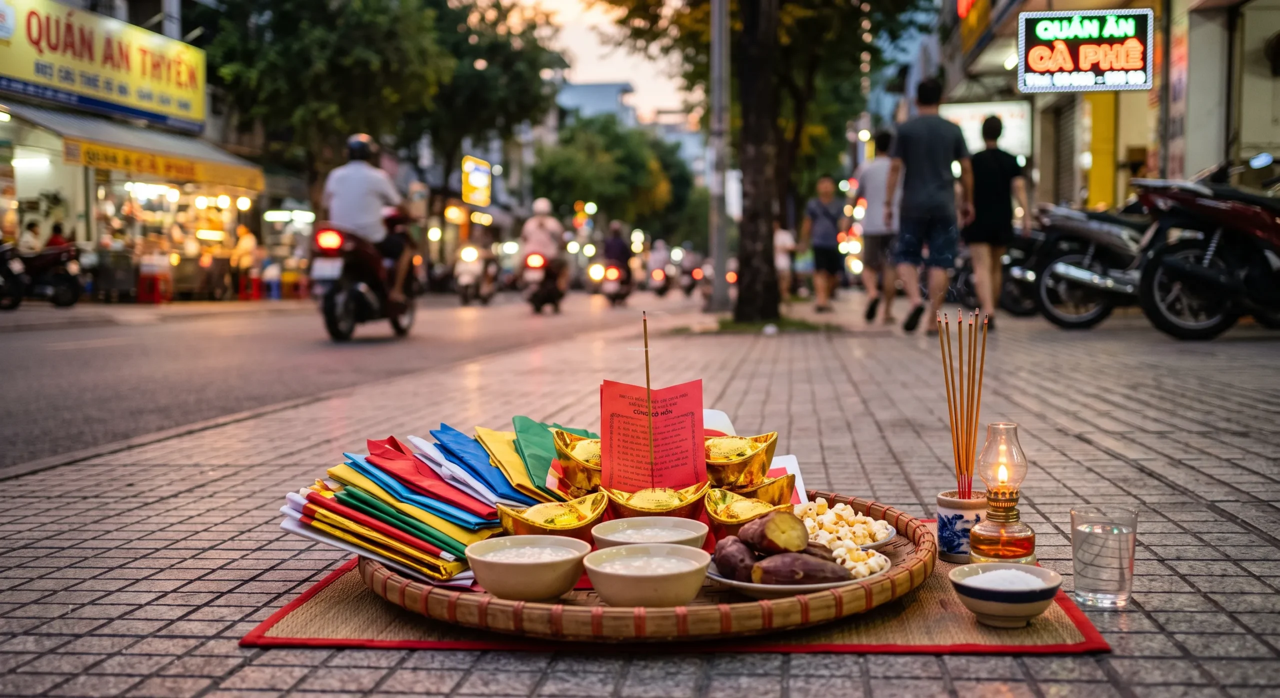 Bộ giấy cúng vong linh cô hồn chúng sinh đầy đủ gồm quần áo đa sắc, sớ tấu và tiền vàng mã.