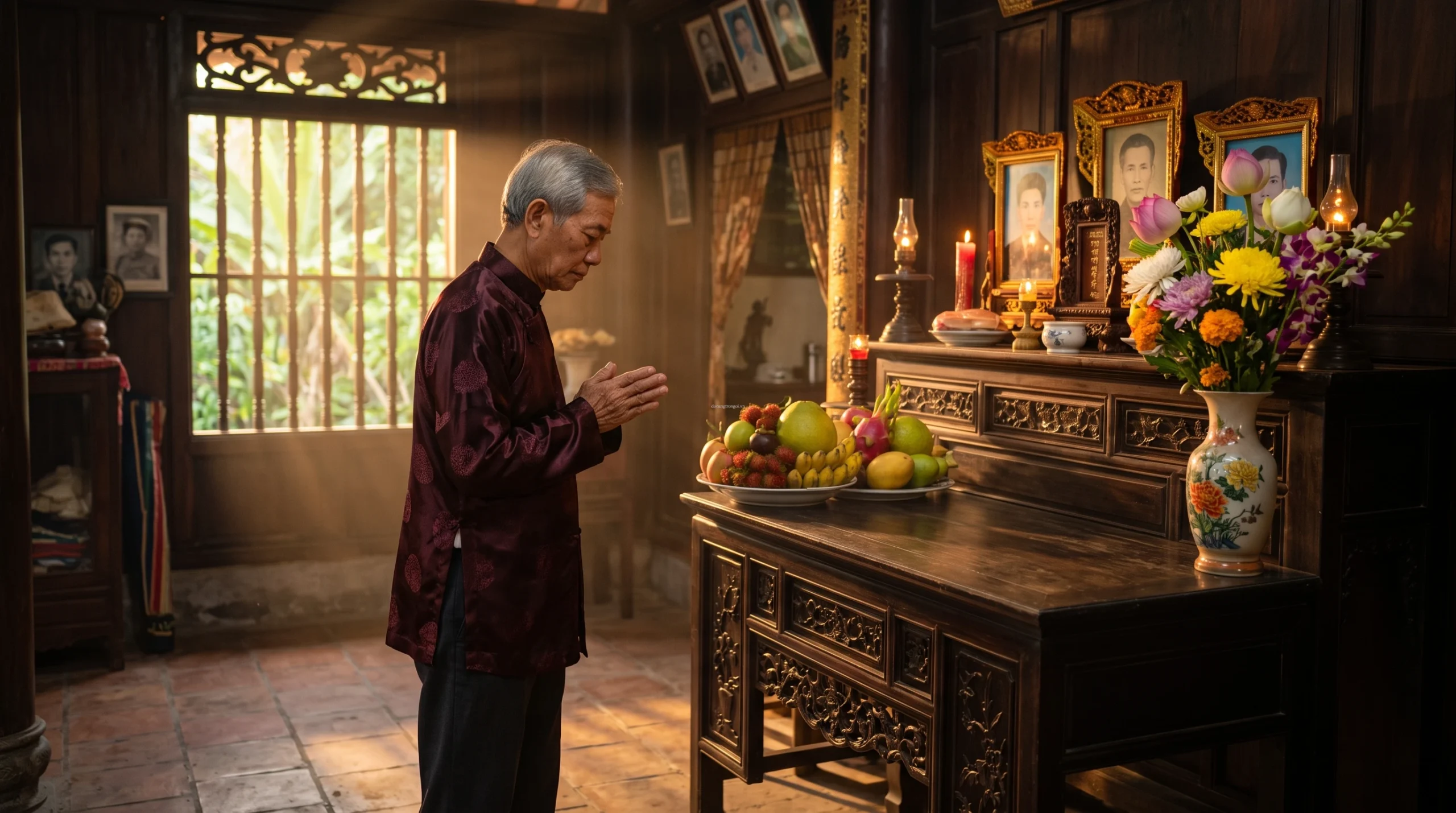 Cách bố trí mâm cúng và bàn thờ gia tiên miền Nam chuẩn phong thủy đông bình tây quả