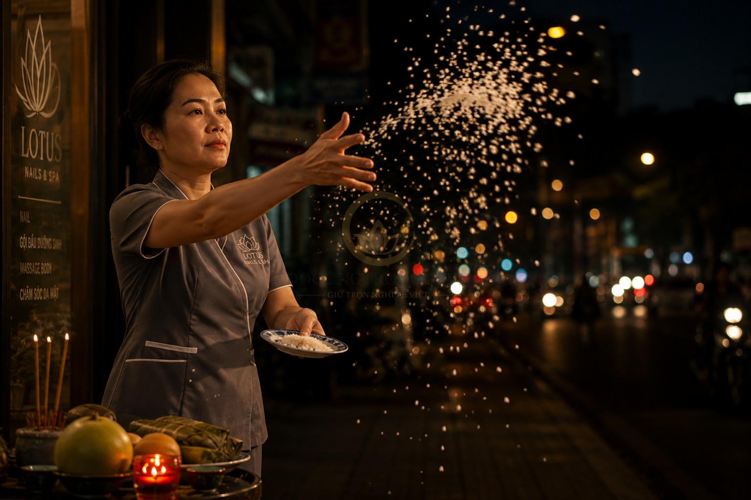 Cách rải muối gạo đúng cách sau khi cúng cô hồn, bước tiễn vong linh lang thang không ngoái đầu lại, nghi thức cúng thí thực hàng tháng.