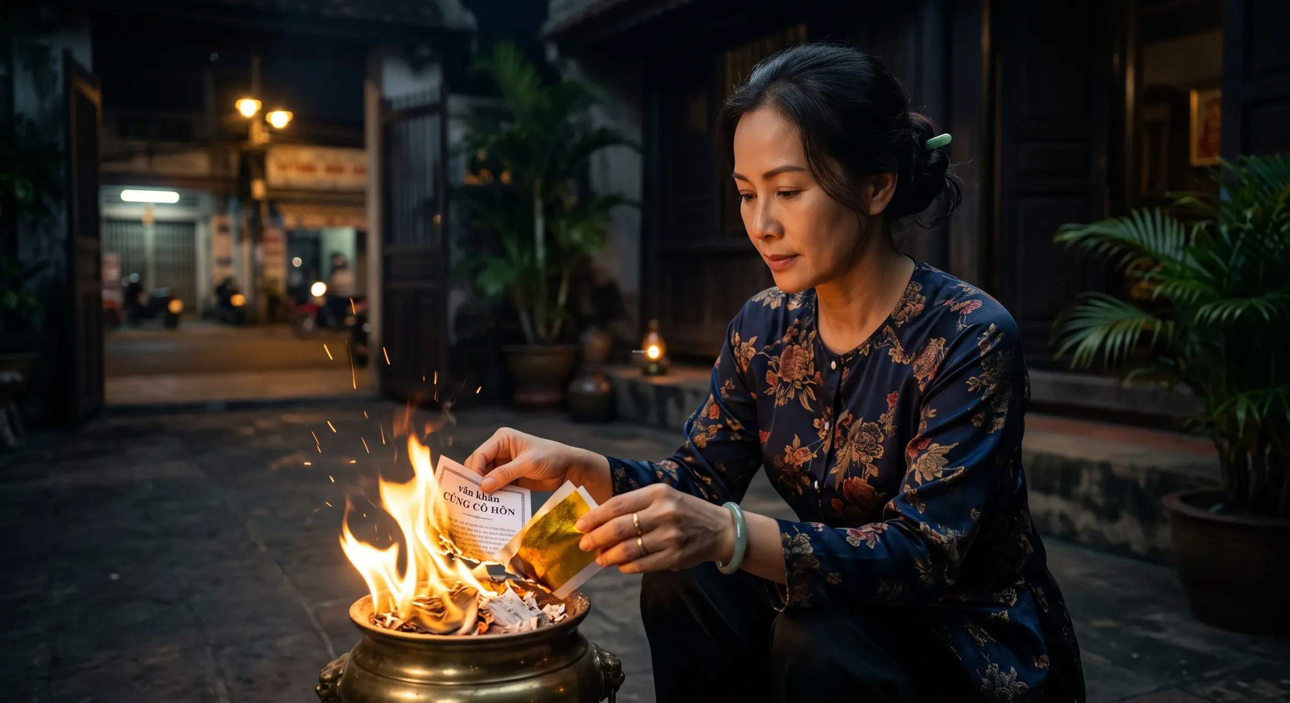 Hướng dẫn hóa vàng mã và những kiêng kỵ khi đọc văn khấn thí thực ngoài trời vào Rằm tháng Bảy.