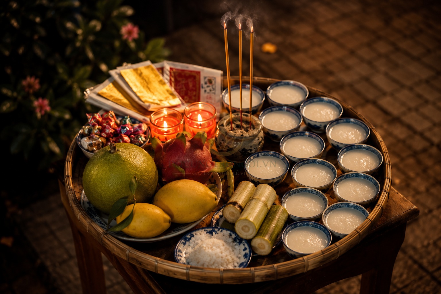 Lễ vật cúng cô hồn hàng tháng gồm những gì, chi tiết mâm cúng cô hồn dành cho công ty cửa hàng bắt buộc dùng đồ cúng chay và 12 chén cháo trắng nấu loãng.