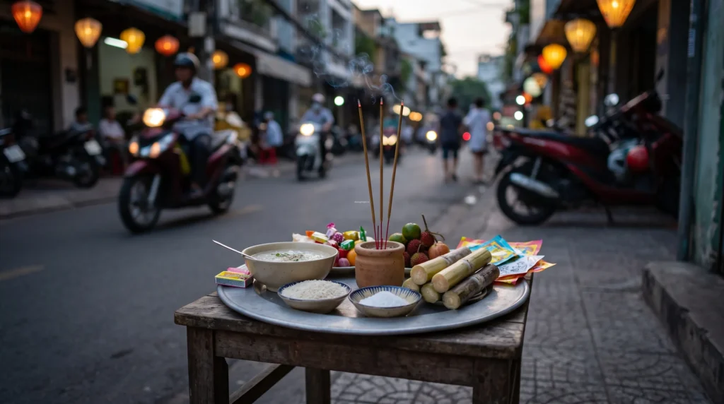 Chi tiết mâm cúng thí thực ngoài trời trong tháng xá tội vong nhân cô hồn rằm tháng 7 âm lịch.
