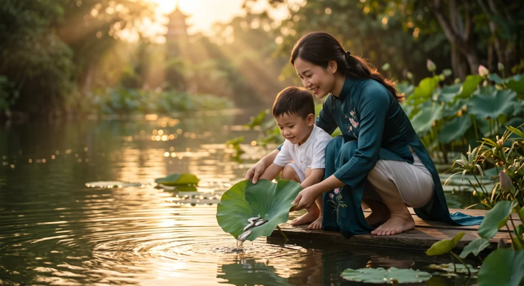 Các bước thực hiện nghi thức phóng sinh tích đức ngày rằm tháng 7 an toàn sinh thái tự nhiên.