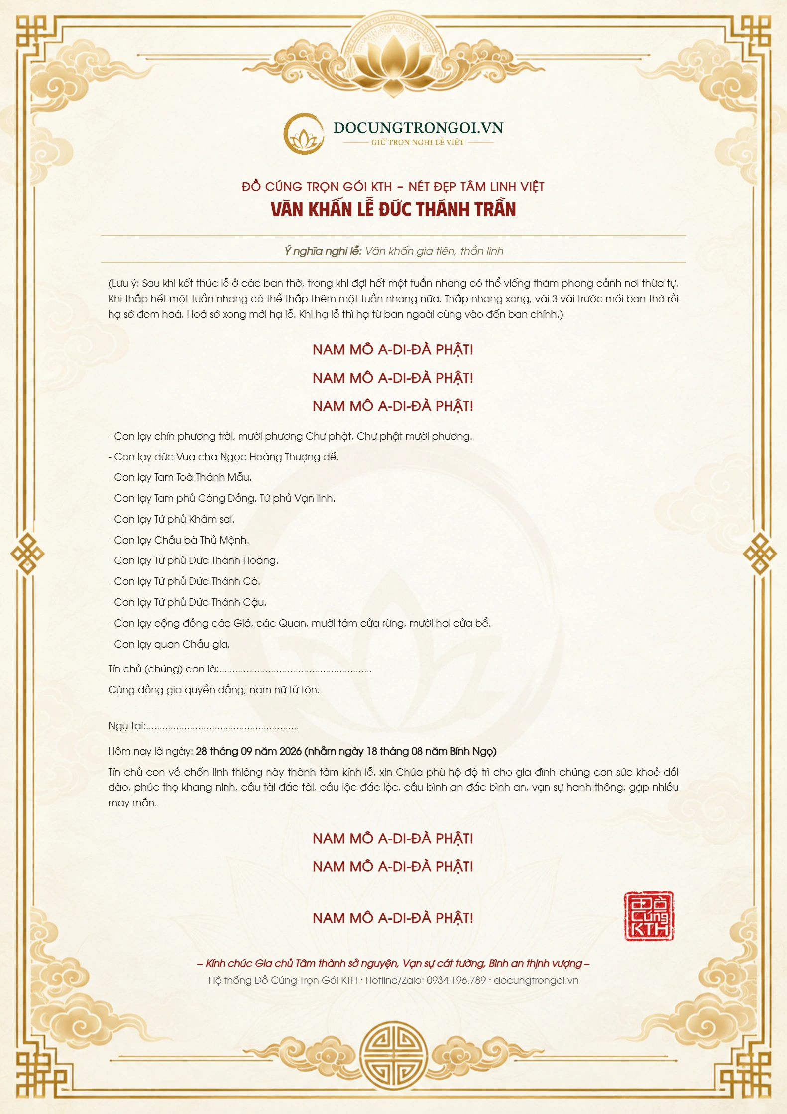 bài văn khấn Đức Thánh Trần