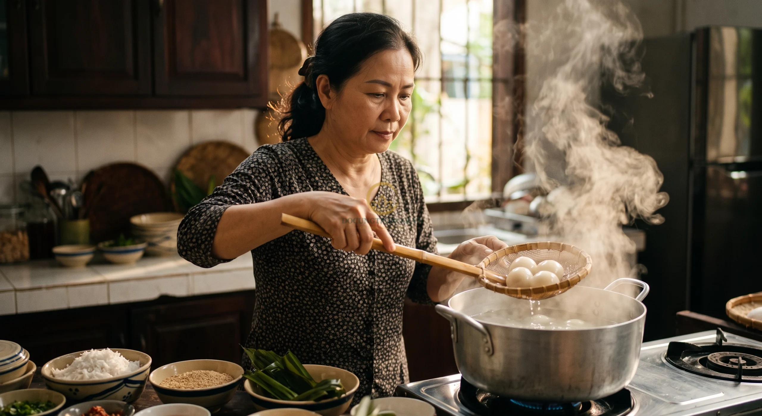 Cách luộc bánh trôi nước nổi lên mặt nước không bị vỡ nát lòi nhân và bí quyết giữ vỏ bánh dẻo lâu qua đêm không bị cứng.