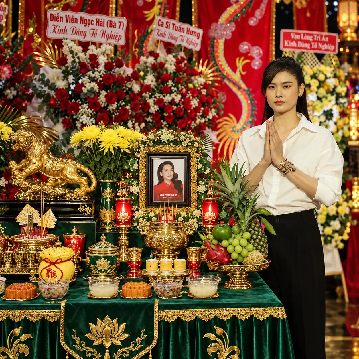 Heo quay gà luộc nóng giòn chế biến tươi mới sáng sớm dâng Thánh Tổ